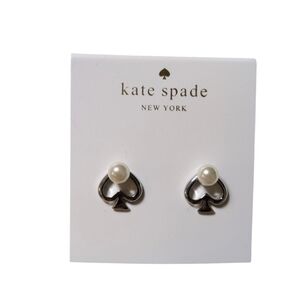 NEW NWT Kate Spade ♠️ Statement Spade Pearl silver Stud earrings